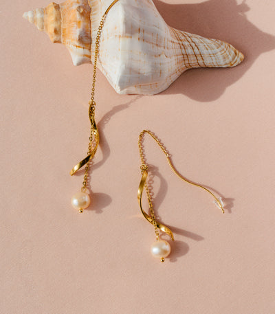 Alon Wave Pearl Threader Earrings - Arete 