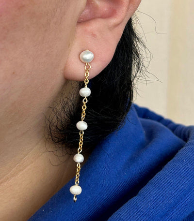 Malaya Two-Way Dangling Pearl Earrings - Arete