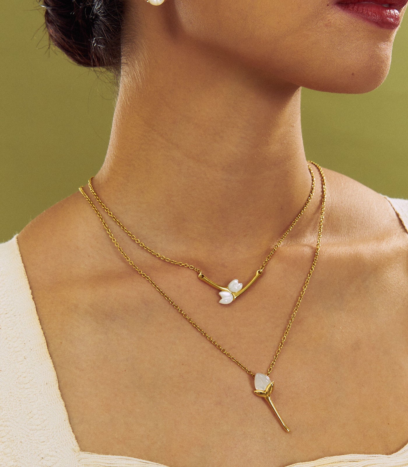 Jasmine Twin Necklace in Mother of Pearl - Lily Jewelry