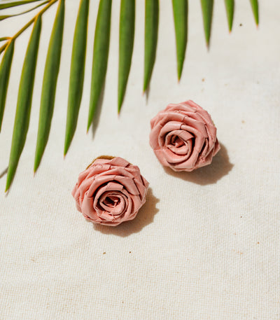 Handwoven Rosas Palm Leaf Earrings - Blush Pink - Punique